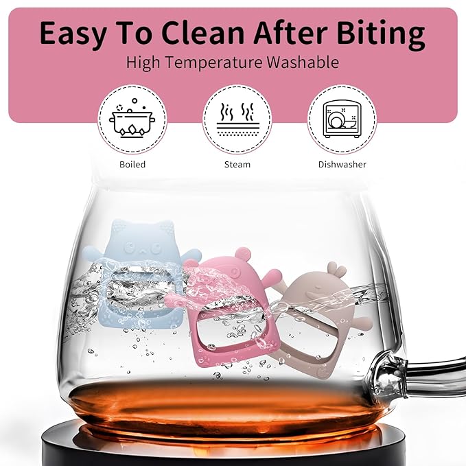 3 Pack Baby Teething Toy, Food Grade Silicone Baby Teething Mittens, Anti Drop Wrist Hand Teether Toys for 0-6 6-12 Months, Infant Chew Toys for Sucking Needs, BPA Free (Morandi)