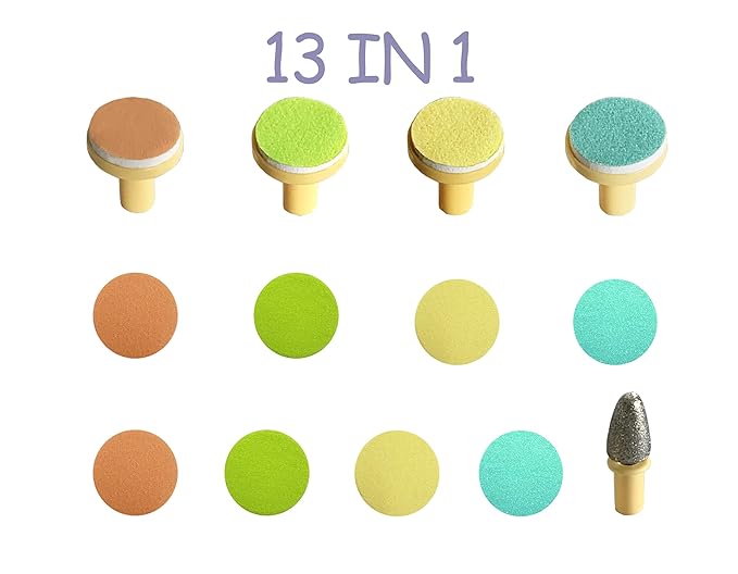 Electric Nail Trimmer Replacements,13 in 1- Baby Electric Nail Buffer Sandpaper Pads (Assorted Pads with Yellow Base)