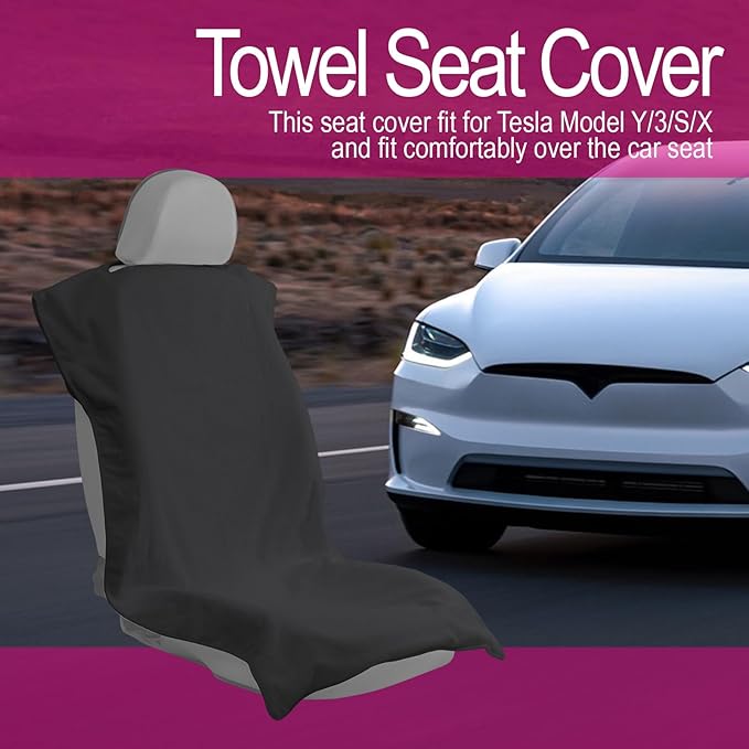 Car Seat Towel Covers Front Seats Protector for Gym and Workout, Automotive Washable Driver Cars Seat Sweat Cover for Dog, Compatible with Tesla Model Y Juniper/3/X/S (Fleece Black, 1Pcs)