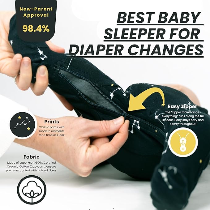zippyjamz – Zipper Organic Sleeper Footed Onesies Sleeper Baby Pajamas with Inseam Zipper