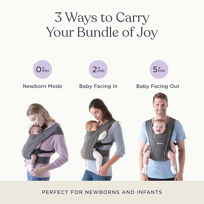 Ergobaby Embrace Baby Carrier Newborn to Toddler - Lightweight Ergonomic Baby Carriers - Cozy Essentials (7-25 Pounds), Ponte Knit, Sage Meadows