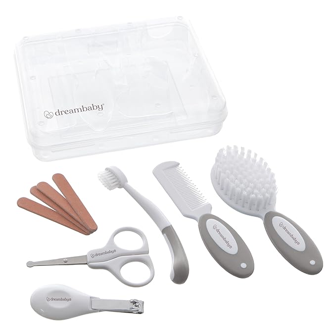 Dreambaby Essential 10pc Baby Grooming Kit, Newborn Safety Care Set with Brush, Comb, Toothbrush, Nail Clippers, Nail Scissors, Emory Boards and Storage Case