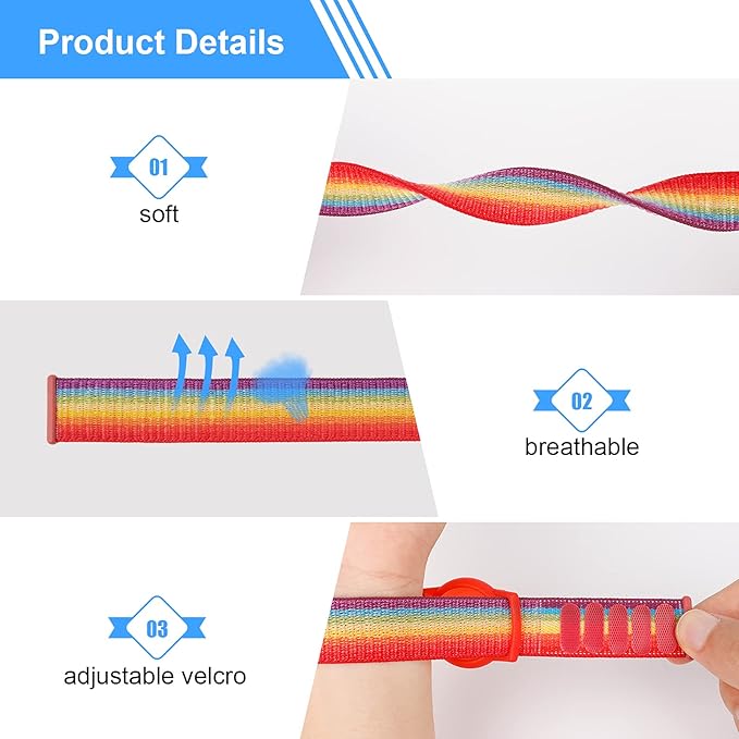 Kids Wristband Compatible with Apple AirTag, Protective Case for Air Tag GPS Tracker Holder with Nylon Bracelet, Adjustable Anti Lost Watch Band for Toddler Child Elder(Rainbow)