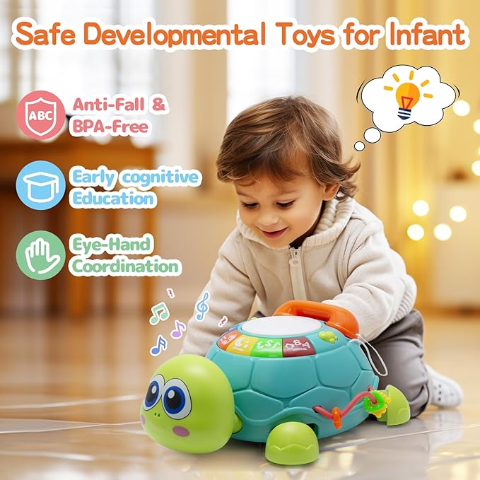 VoMii Musical Turtle Baby Toys 6 to 12 Months, Infant Crawling Tummy Time Development Toy, Light up Music Toys for 7 8 9 10 11 Months Old, Christmas Birthday Gifts for 1-2 Year Old Boy Girl