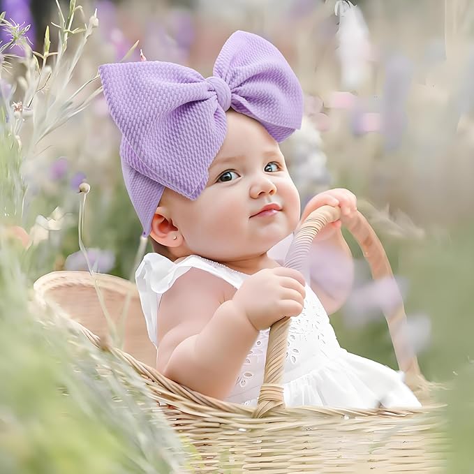 Rainbow Headbands for Baby Girls Hair Bows 2pcs Newborn Infant Toddler Kids Hair Accessories Purple Colorful Head Bow