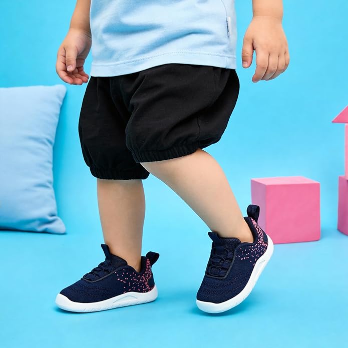MORENDL Toddler Slip On Sneakers Baby Walking Shoes Non-Slip Breathable Unisex Pink Mesh Lace-Up Athletic Sneakers Infant Running Shoes