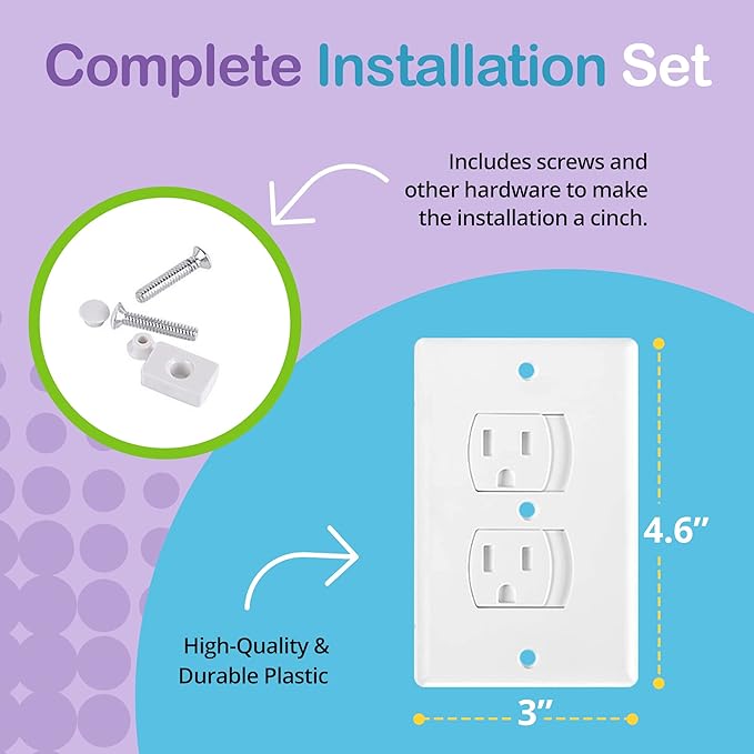 Self-Closing Electrical Wall Outlet Covers for Baby Proofing, Premium Plastic, Standard-Size Child Proof Outlet Cover, 4.6 x 3 Inches, Pack of 4, White - Wonderkid