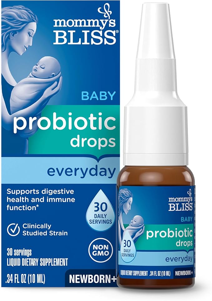 Mommy's Bliss Baby Probiotic Drops Everyday - Gas, Constipation, Colic Symptom Relief - Newborns & Up - Natural, Flavorless, 0.34 Fl Oz