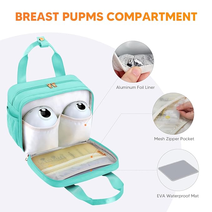 PIIOSER Breastmilk Cooler Travel Bag with Ice Pack, Compatible with Wearable Breast Pumps & Accessories - Portable Breast Pumps Carrying Case for Nursing & Working Moms (Green-Small)