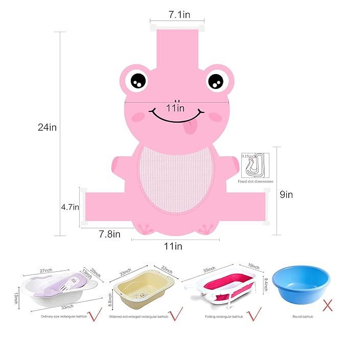 Baby Bath Seat Support Net, Quick Drying, Adjustable, Comfortable, Non-Slip, Infant Bathtub Sling Shower Mesh for a Tub, Soft Newborn Bath Mat (Deep Pink Frog)