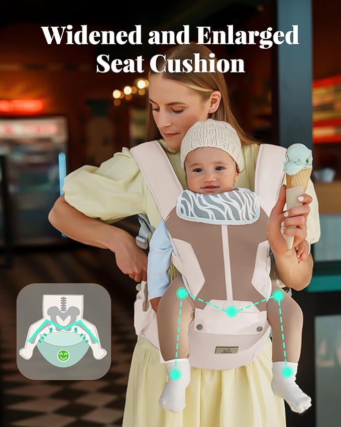 MOMTORY Baby Carrier Newborn to Toddler, 6-in-1 Baby Carrier Plus Size Friendly, Comfy and Supportive, Adjustable Detachable Infant Baby Hip Seat Carrier for 7-50lbs