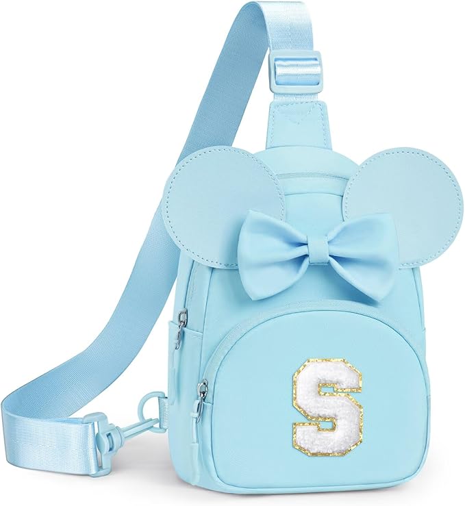 YOOLIFE Initial Crossbody Bag for Girls Purse Gifts, Small Sling Bag Fanny Pack for Girls Kids Purse Monogram Belt Bags, Birthday Gifts for 2 3 4 5 6 7 8 Year Old Girl Kids, Blue (S)