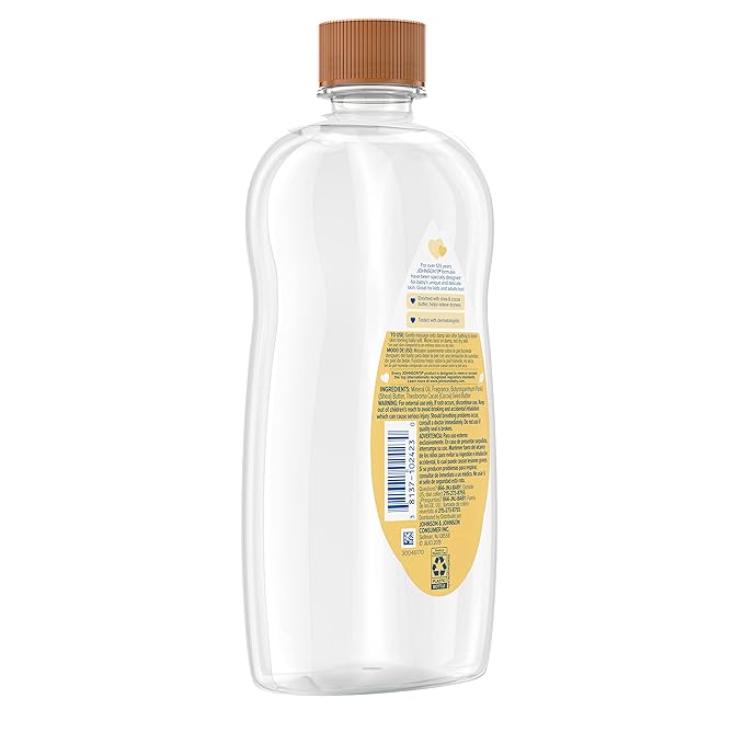 Johnson's Baby Oil, Mineral Oil Enriched with Shea & Cocoa Butter to Prevent Moisture Loss, Hypoallergenic, 20 fl. oz (Pack of 2)