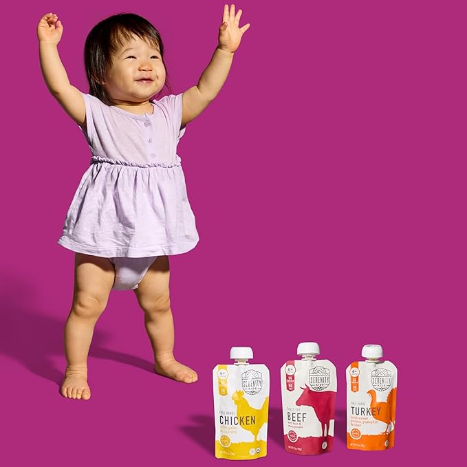 Serenity Kids 6+ Months Meat Baby Food Puree Pouches - 18 Count, 3.5 Oz - No Added Sugar Meat Snacks Toddler Food - Portable Baby Travel Essential