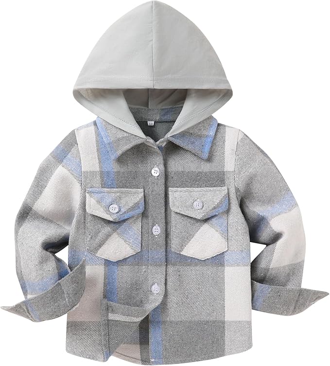 YOUNGER STAR Toddler Kids Boys Girls Flannel Hooded Plaid Shirt Button Baby Red Clothes