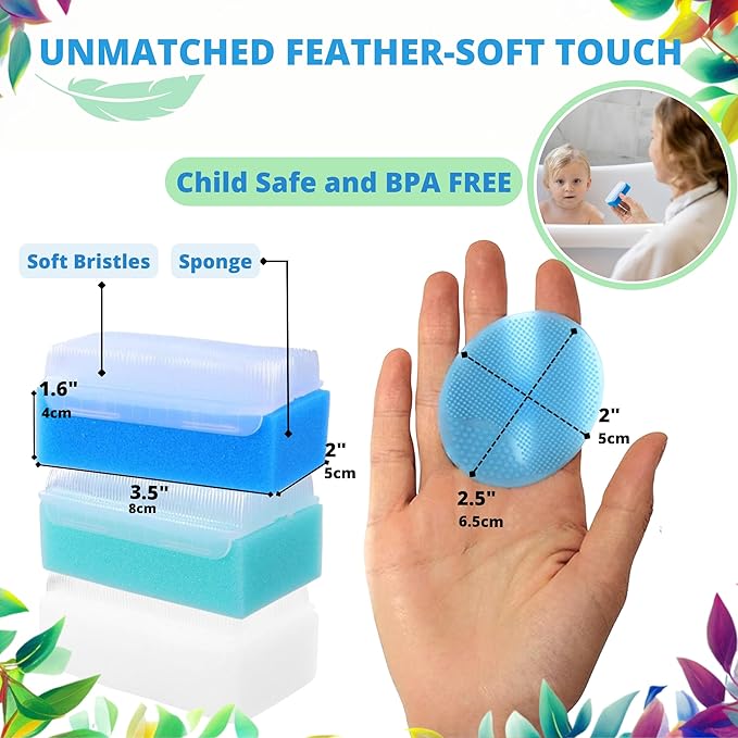Cradle Cap Brush for Babies - Baby Sponge for Bathing Newborn Bath Essentials | Cradle Cap Treatment | Baby Bath Sponges for Newborns (5-Pack)