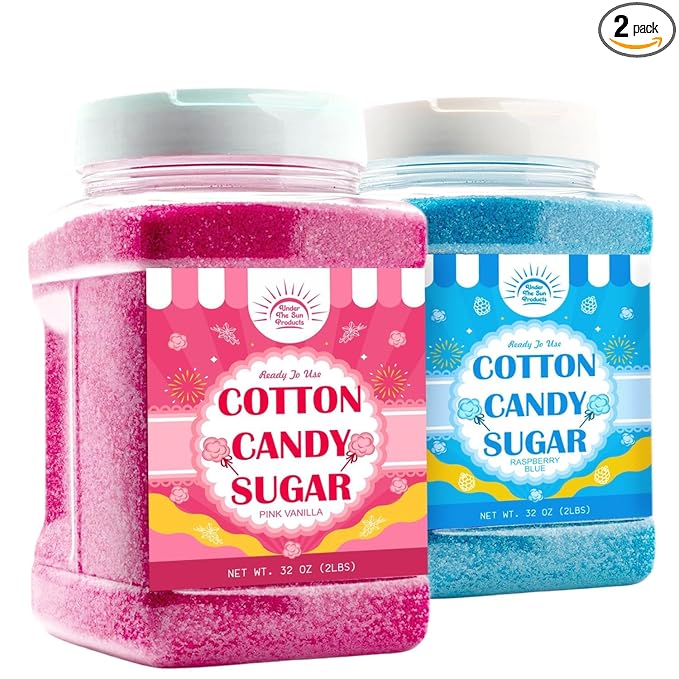 Cotton Candy Floss Sugar – Pink Vanilla & Blue Raspberry (2 Pack, 3 lb Each) | Premium Spun Sugar for Cotton Candy Machines | Perfect for Parties, Events & Home Use (2 Pack – 2 lb Jars)