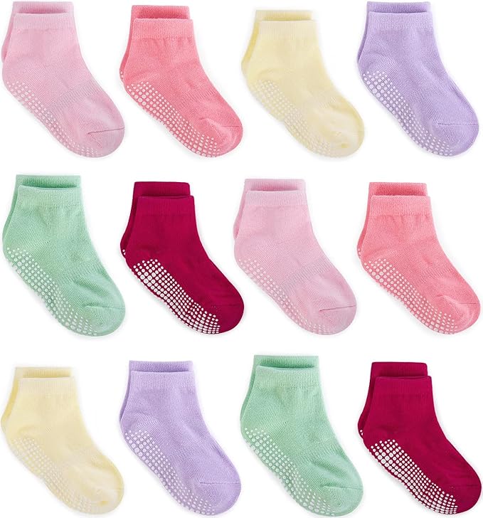 ZAPLES Baby Non Slip Grip Ankle Socks with Anti Skid Grippers Boys Girls Low Cut for Infants Toddlers Kids