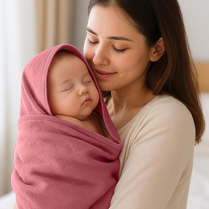 Preboun 4 Pcs Muslin Hooded Baby Towels,32"x 32" Cotton Newborn Bath Towel Muslin Infant Baby Blankets Absorbent Unisex Newborn Registry Gift for Girls Boys(Brown Series)