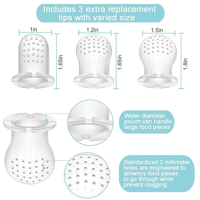 PandaEar 3 Pack Baby Fruit & Food Feeder Pacifier, Silicone Feeder Pacifier with 3 Sizes Pouches for Babies Toddlers Infants Kids, BPA-Free Food Grade Soft Safe (Tan/Grey/Brown)