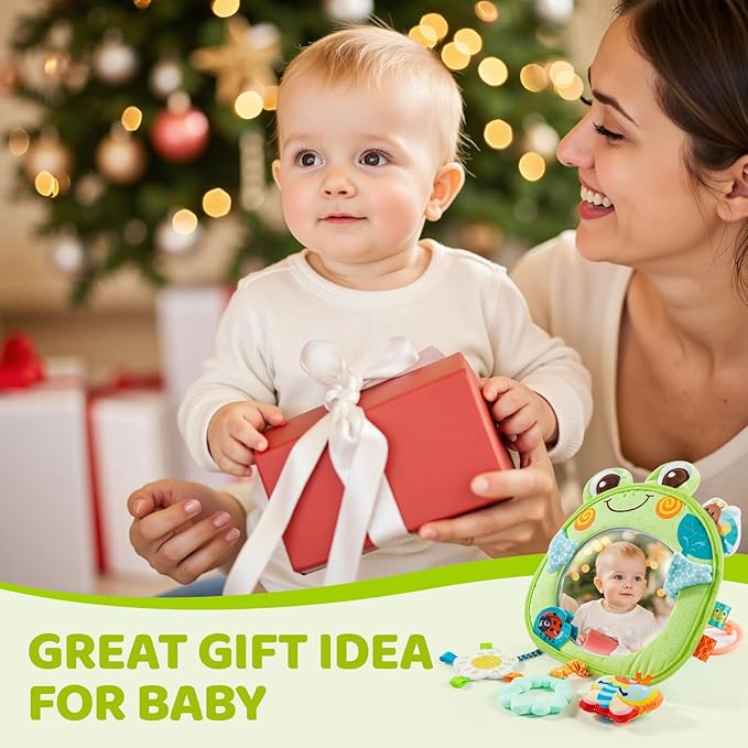 Jollybaby Car Seat Crib Stroller Play Gym Hanging Toy for Baby 0-3-6-12 Months, Tummy Time Mirror Toys Gifts for Newborn Infants, Carseat Travel Toy for Road Trip - Frog