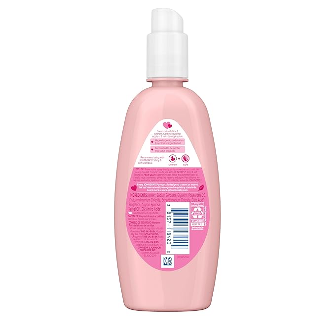 Johnson's Kids Shiny & Soft Hair Conditioning Spray with Argan Oil & Silk Proteins, Tear-Free Conditioning Spray for Shine & Softness, Gentle for Toddler Haircare, 10 fl. oz