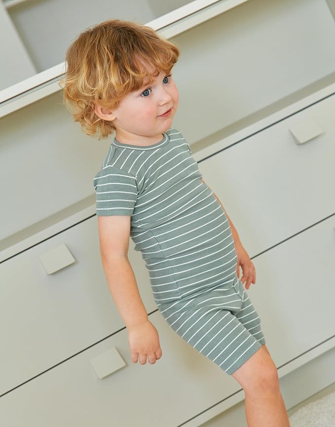 moimoln Stripe Pajamas Set 12M-8Y Ribbed Unisex Baby & Toddler, Soft Viscose, Snug-Fit, Everyday Sleepwear