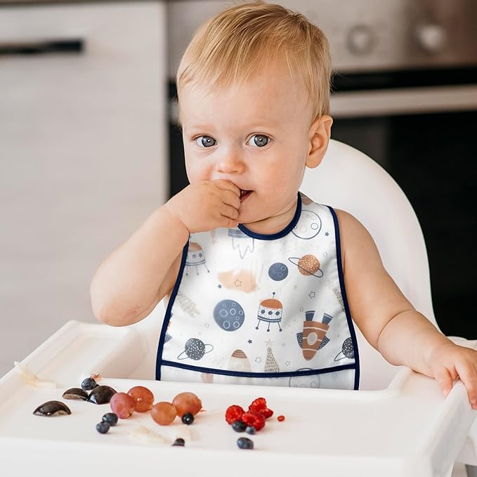R HORSE 5Pcs Baby Bibs Set Toddler Bibs with Crumb Catcher Pocket & Snap Button Waterproof Baby Feeding Bibs for 6-24 Months