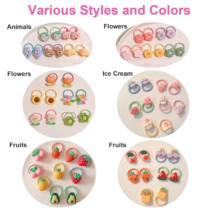 60Pcs Baby Hair Ties, Cute Cartoon Small Hair Ties for Toddlers Little Girls, Colorful Elastic Pony Tails Hair Bands 0.8inch Dia, No Damage Seamless Soft Hair Accessories, Kids Gift, BlueZOO
