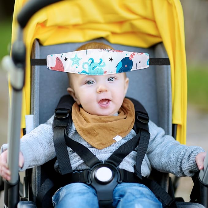 HESTYA 2 Pcs Carseat Head Support Toddler Stroller Seat Headrest for Sleeping Traveling Neck Relief Headband Strap for Kids Children Toddler Infant(Ocean Animals)