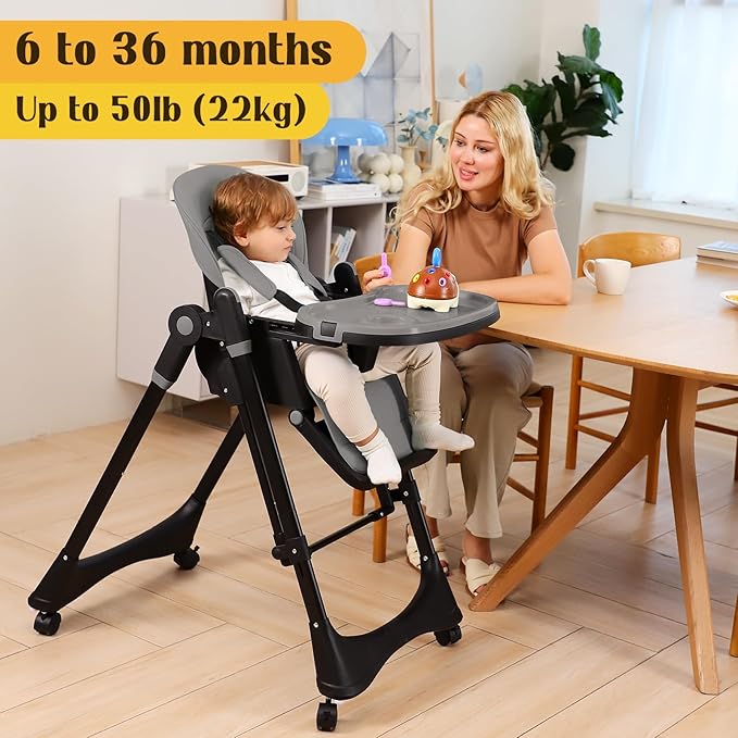 6-in-1 Convertible High Chair with Rocker | Baby High Chair for Newborn to Toddler (0-3 Years) | Adjustable, Foldable & Easy-Clean with Dishwasher Safe Tray & Tool-Free Assembly,Gray