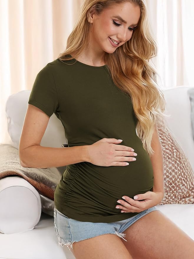 3 Pack Womens Maternity Shirts - Crew Neck Maternity Top Short Sleeve Pregnancy Tee Shirts