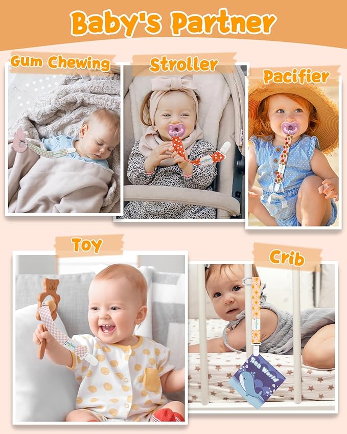 babygoal Plaid Pacifier Clips, 6 Pack Binky Paci Holder Leashes Fits for Most Pacifiers and Binkies 6PS24