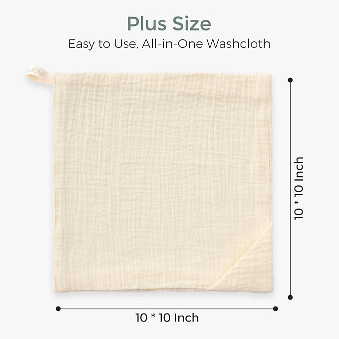 Momcozy Baby Washcloths - 4 Layer Design| Medium Thickness| Soft & Absorbent| Premium Cotton for Newborns'Skin-Great for Bathing, Wiping & on-The-go Use, Shower Gift and Essential(5 Pack, 10x10 inch)