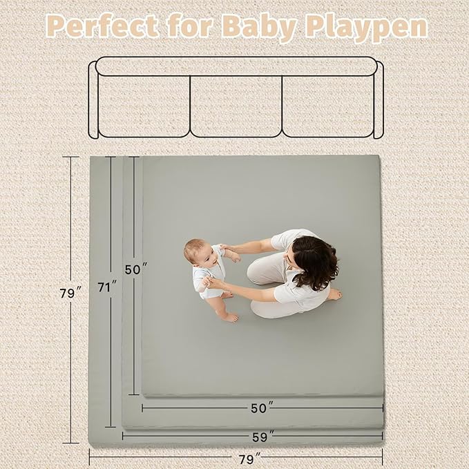 Waterproof Baby Play Mat for Floor 1.3" Thick Memory Foam 74 * 50 Cushion Playpen Playmat Tummy Time Crawling Mat Nursery Rug Pad Mattress Create Soft & Safe Area for Infants,Toddler,Kids,Grey