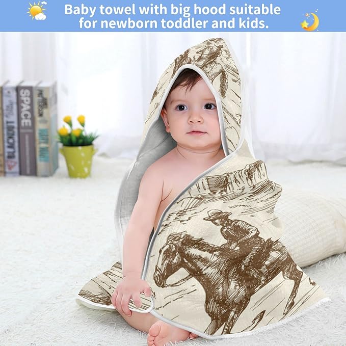 Western Desert Cowboy Baby Towel Ultra Soft Hooded Towels for Babies - Ultra Absorbent Cotton Bath Towels 30x30 Inch