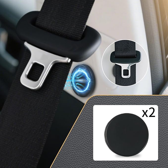 Powerful Magnetic Seat Belt Holder Clip - Prevent Car Noise Seat Belt Silencer Universal Automatic Adsorption Stabilizer One-Second Snap & Release (Fits All Cars, Black X 2)