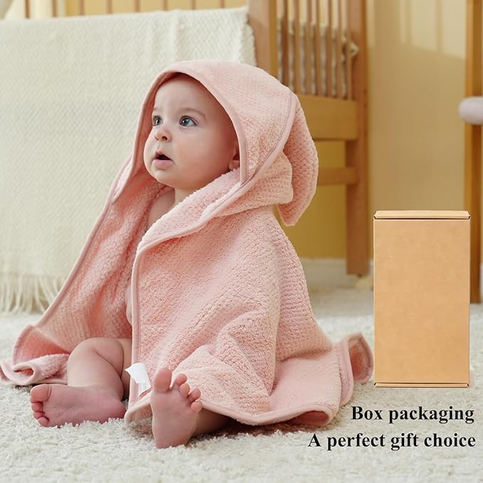 Baby Hooded Towel 2 Pack Bath Towels for Newborn with Animal Design Shower Essentials for Baby Girl Boy and Toddler (Blush Pink & Pink, Medium)