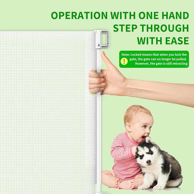 Upgraded Retractable Baby Gate for Stairs, 33"Tall Expands 55"Wide Ideal Safety Solution Dog Gate for Stairs Doorways Hallways Indoor Outdoor Mesh Baby Gate Retractable Screen Door(White,86CMx140CM)