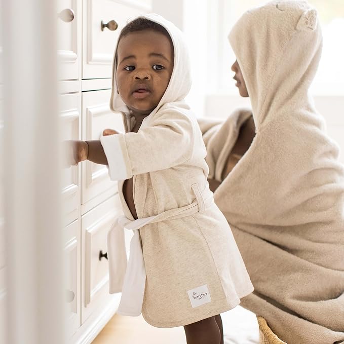Burt's Bees Baby Infant Hooded Robe Organic Knit Terry Unisex Bathrobe, Newborn Bath Essentials, Unisex Boys and Girls, Size 0-9 Months Old