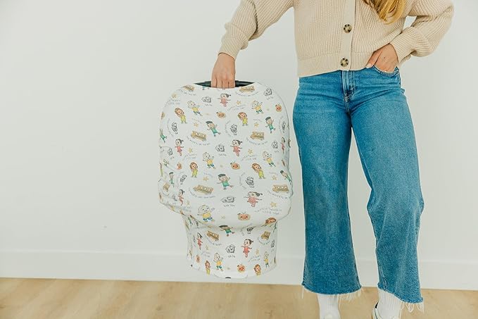Copper Pearl Baby Car Seat Cover Canopy and Nursing Cover Multi-Use Stretchy 5 in 1 Gift 'CoComelon Friends' - One Size
