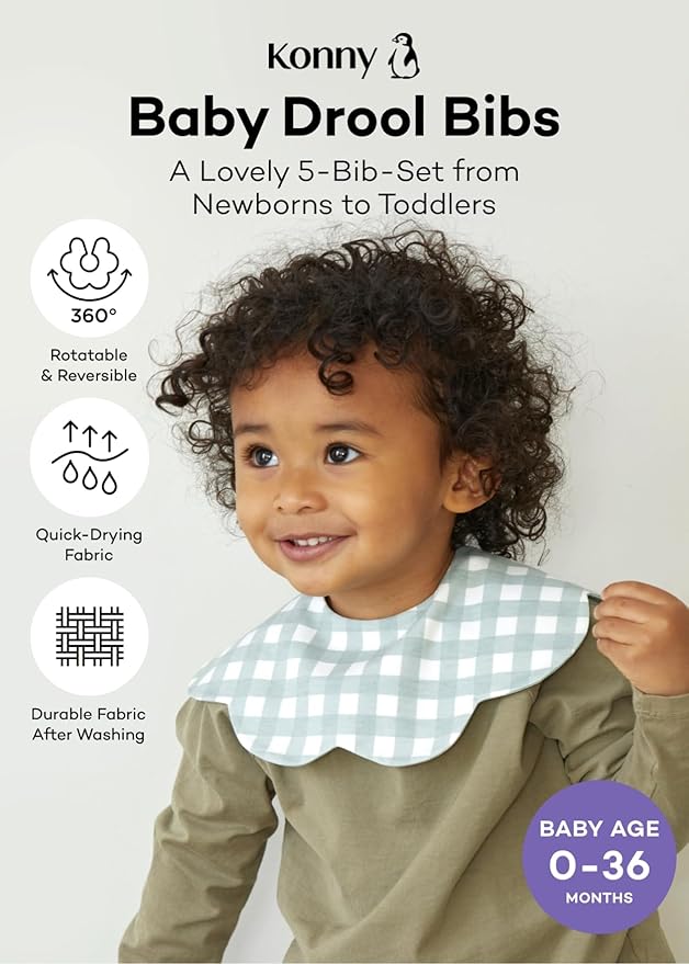 Konny Baby Bibs 3/5/7-Pack Set, 360 ° Rotate, Soft and Absorbent Bandana Drooling for Boys Girls baby Essentials