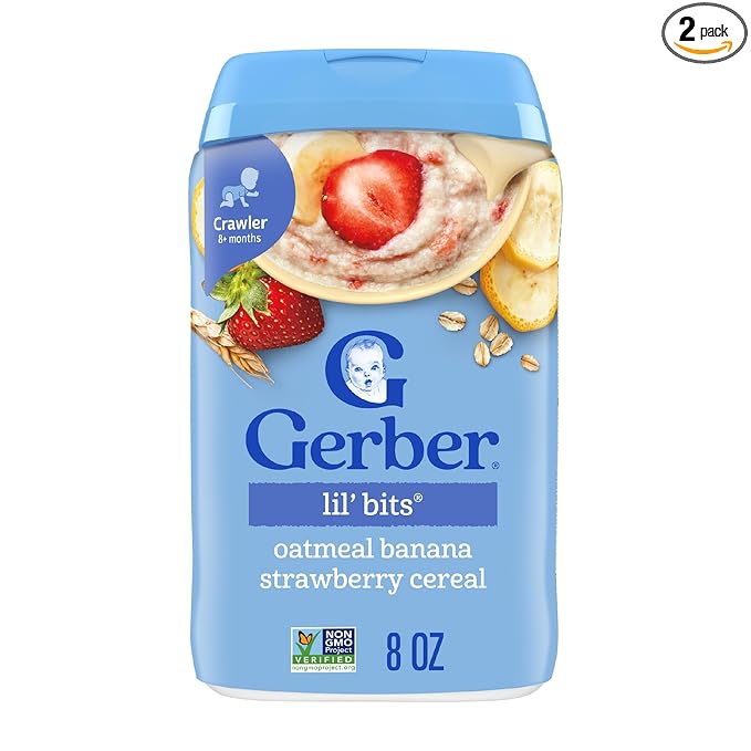 Gerber Stage 3 Baby Food, Oatmeal Banana Strawberry Cereal, Whole Grains, Iron, Baby Oatmeal Cereal, 6-Pack