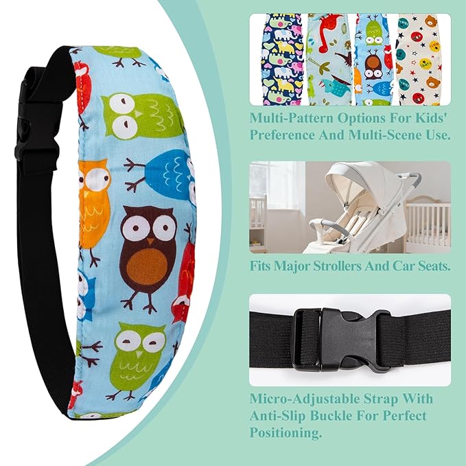 4Pack Baby Head Support for Car Seat, Adjustable Airplane Head Strap for Sleeping - Toddler Car Seat Head Support Pillow with Safety Rest Design for Infant and Child