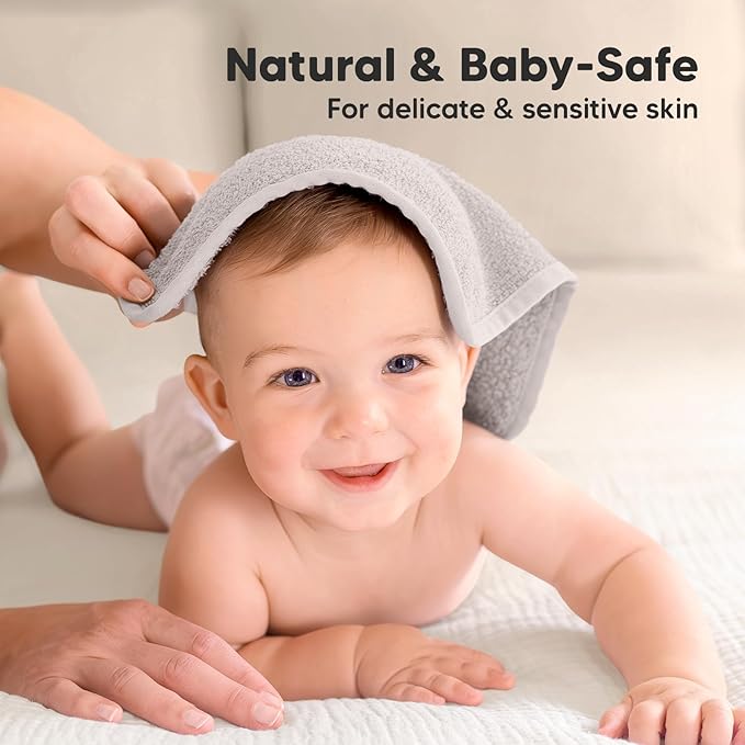 6-Pack Baby Washcloths - Soft Absorbent Viscose from Bamboo Wash Cloths for Babies, Kids, Toddlers, Infant, Newborn Bath Towels, Gentle on Sensitive Skin, 10x10 Reusable Face Towels (Heather)