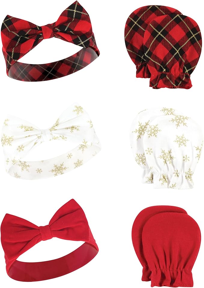 Hudson Baby baby-girls Cotton Headband and Scratch Mitten Set