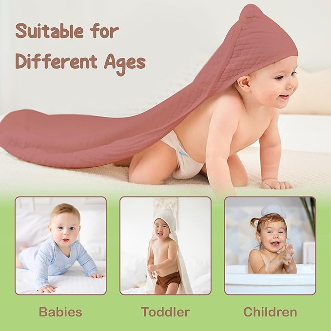 100% Organic Cotton Muslin Baby Hooded Towels 32x32 Inch – 2 Pack Soft & Absorbent Baby Hooded Towel Wrap for Boys & Girls, Premium Hooded Towels, Gentle Baby Essentials in Deep Olive/Ivory