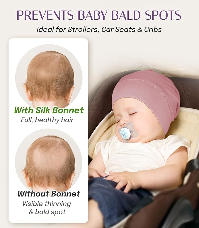 OLESILK Silk Baby Bonnet for 0-6 Months - 100% Mulberry Silk Toddler Hair Bonnet, Adjustable Night Cap for Sleeping