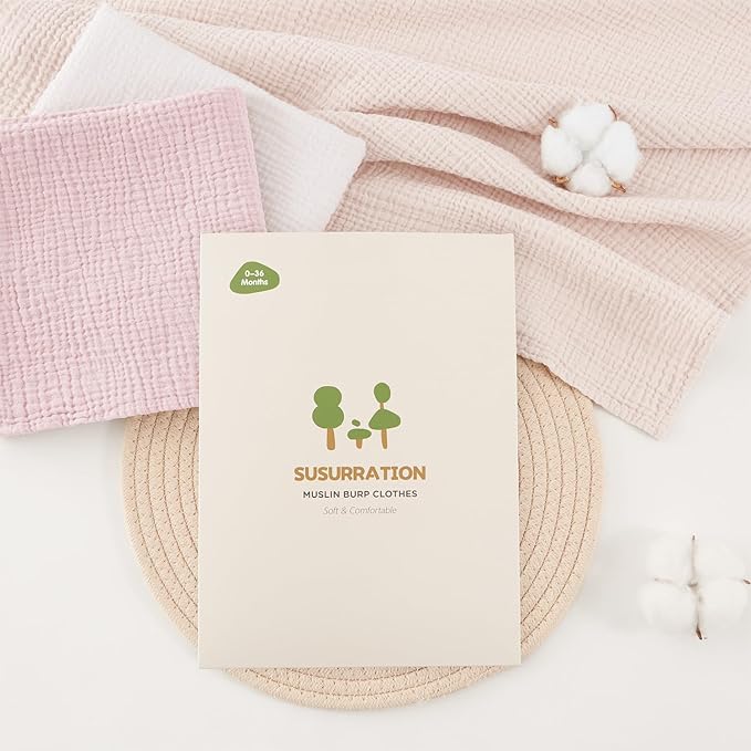 Susurration Muslin Burp Cloths 24x24 Inches Ultra Soft 100% Cotton, 4 or 7 Pack Baby Washcloths for Newborn, Absorbent Burp Rags & Swaddle Blankets