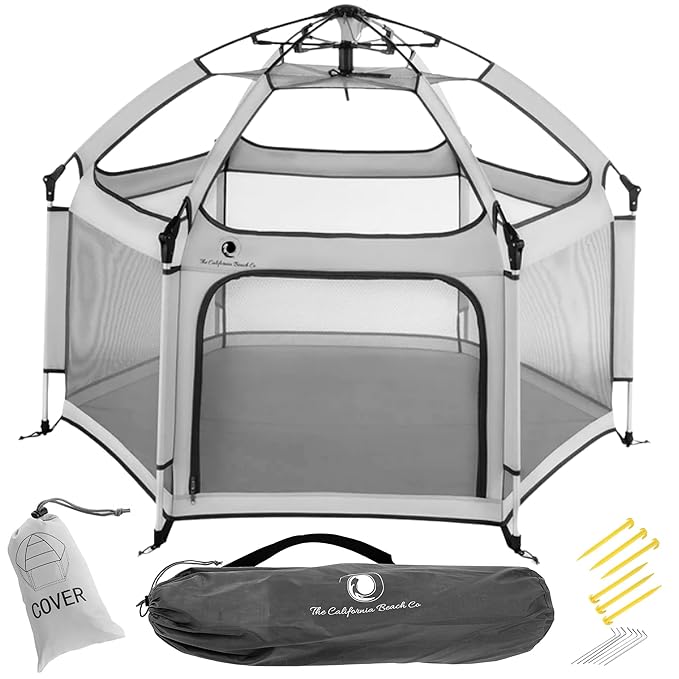 Light Grey POP 'N GO Baby Playpen - Indoor & Outdoor Playpen for Babies and Toddlers - Baby Beach Tent, Foldable, Portable W/Canopy & Travel Bag - Pop Up Pack and Play Yard